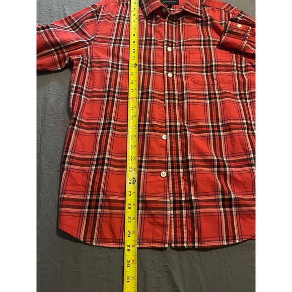 Banana Republic Red Plaid Flannel Shirt Men’s M Untucked Fit Soft Casual - Picture 4 of 6